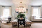 Modern Pink Hydrangea Petal Art Glass Chandelier in Open Plan Living Area