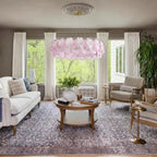Modern Brass Pink Hydrangea Chandelier in Bright Living Space