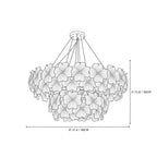 Modern Pink Hydrangea Petal Art Glass Chandelier Line Art Dimension Diagram