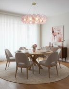 Modern Pink Hydrangea Petal Art Glass Chandelier in Contemporary Dining Area