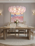 Modern Pink Hydrangea Petal Art Glass Chandelier in Formal Dining Room