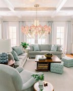 Modern Pink Flower Chandelier in Elegant Living Room