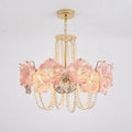 Side View of Modern Pink Flower Art Glass Chandelier Studio Display