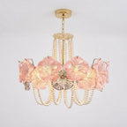 Side View of Modern Pink Flower Art Glass Chandelier Studio Display