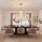 Modern Pink Flower and Pearl Art Glass Chandelier in Formal Dining Room