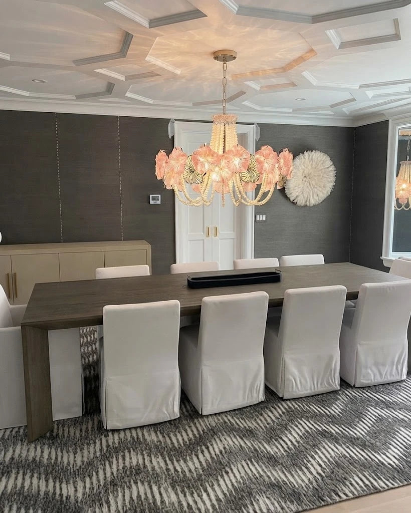 Modern Pink Flower Chandelier in Luxury Dining Space