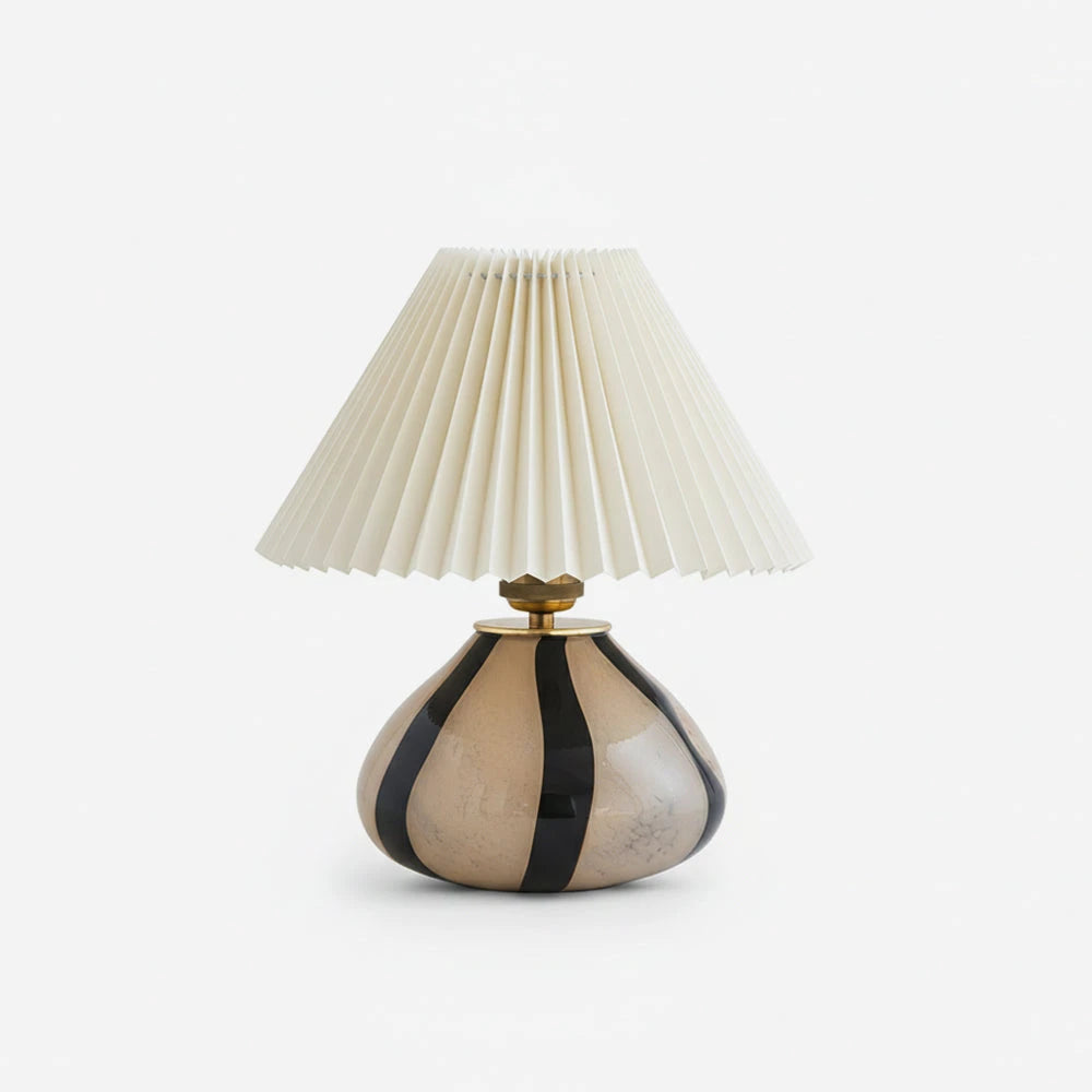 Vintage Pleated Shade Striped Ceramic Table Lamp Studio Product Shot