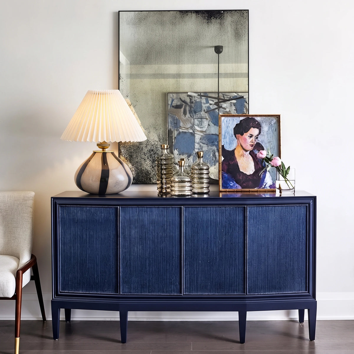 Alabaster Pleated Shade Accent Lamp on Console Table