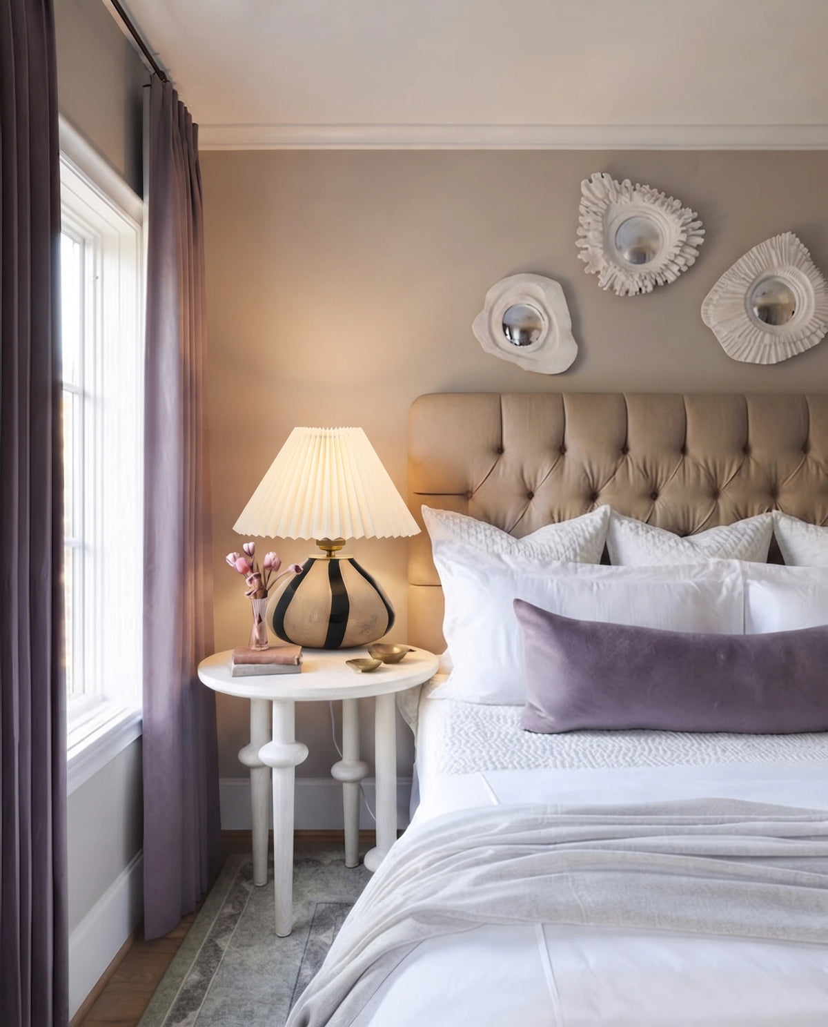 Alabaster Pleated Accent Lamp in Master Bedroom Setting