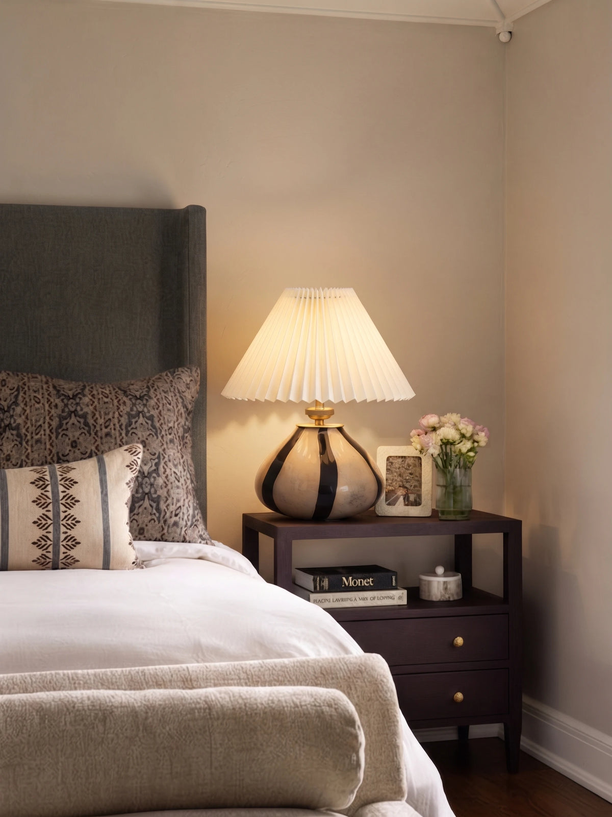 Modern Alabaster Table Lamp on Bedroom Nightstand