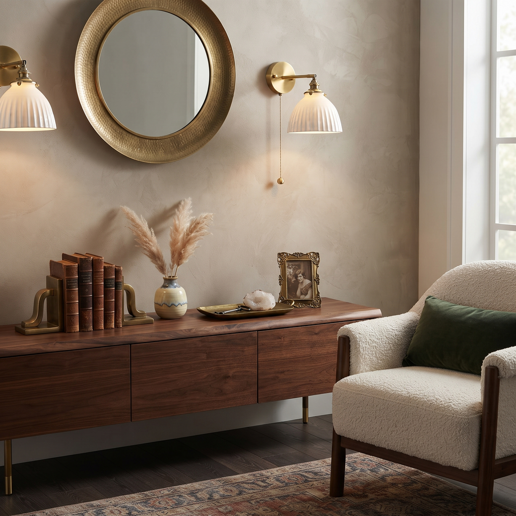 Pleated Ceramic Brass Sconce