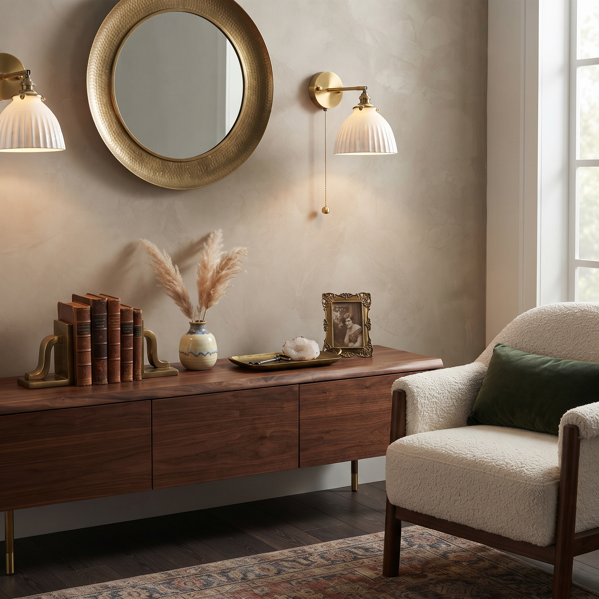 Pleated Ceramic Brass Sconce