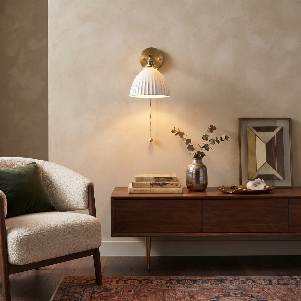 Pleated Ceramic Brass Sconce