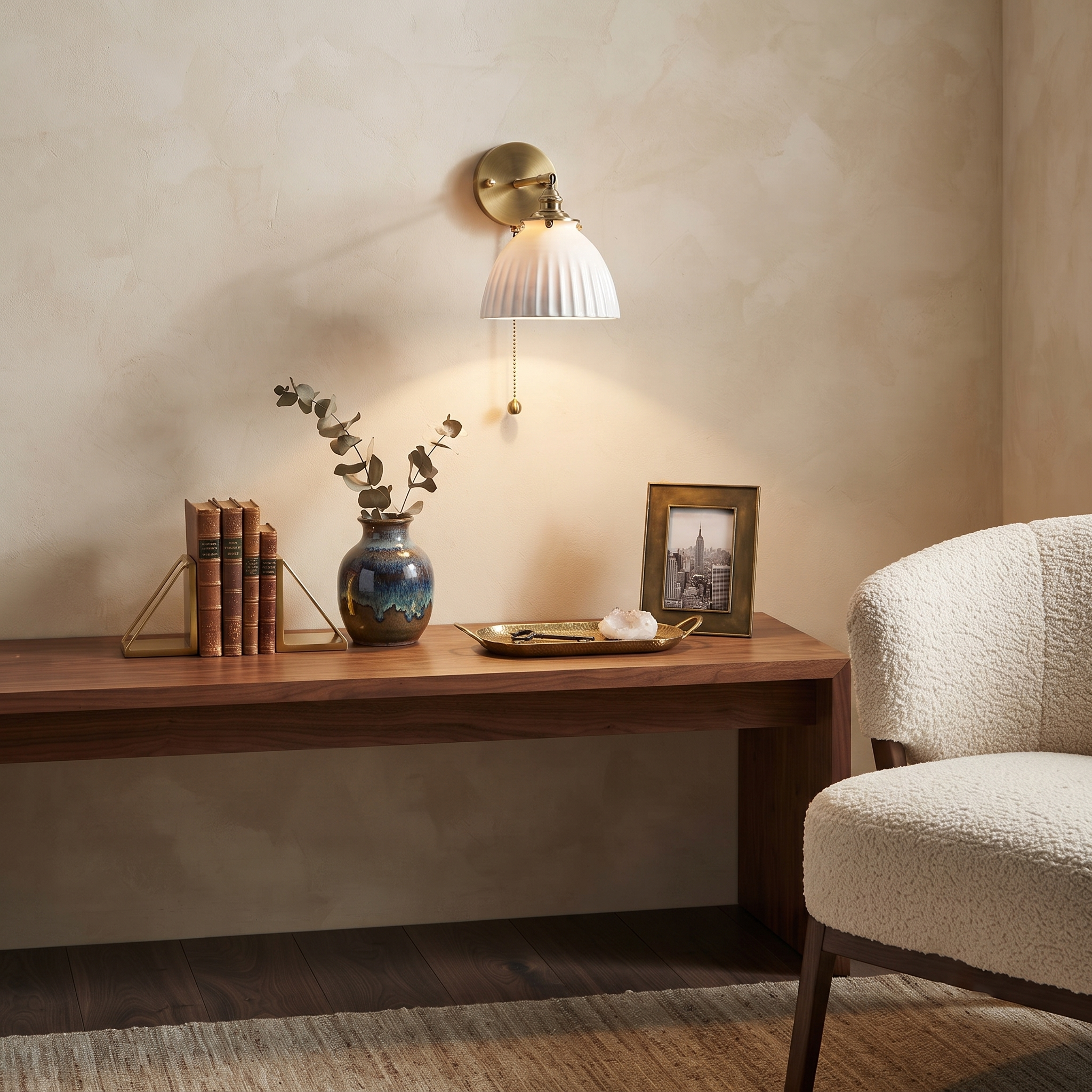 Pleated Ceramic Brass Sconce