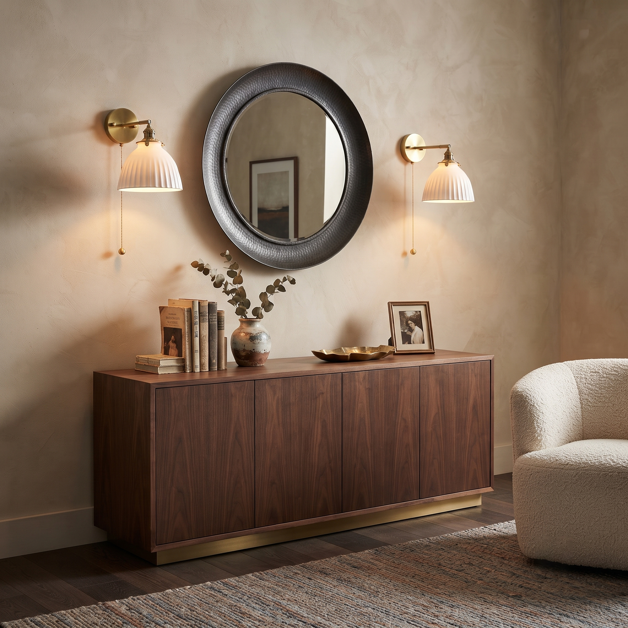 Pleated Ceramic Brass Sconce