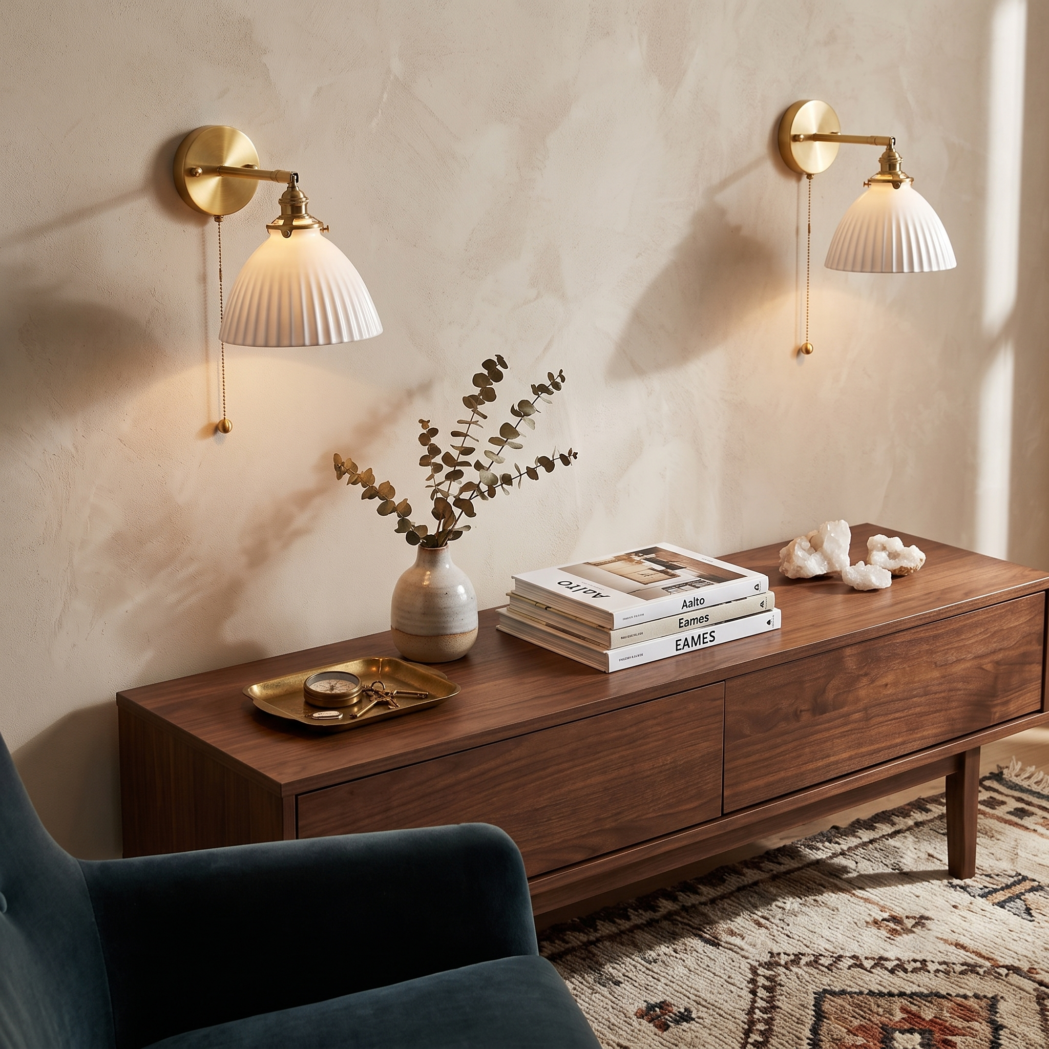 Pleated Ceramic Brass Sconce
