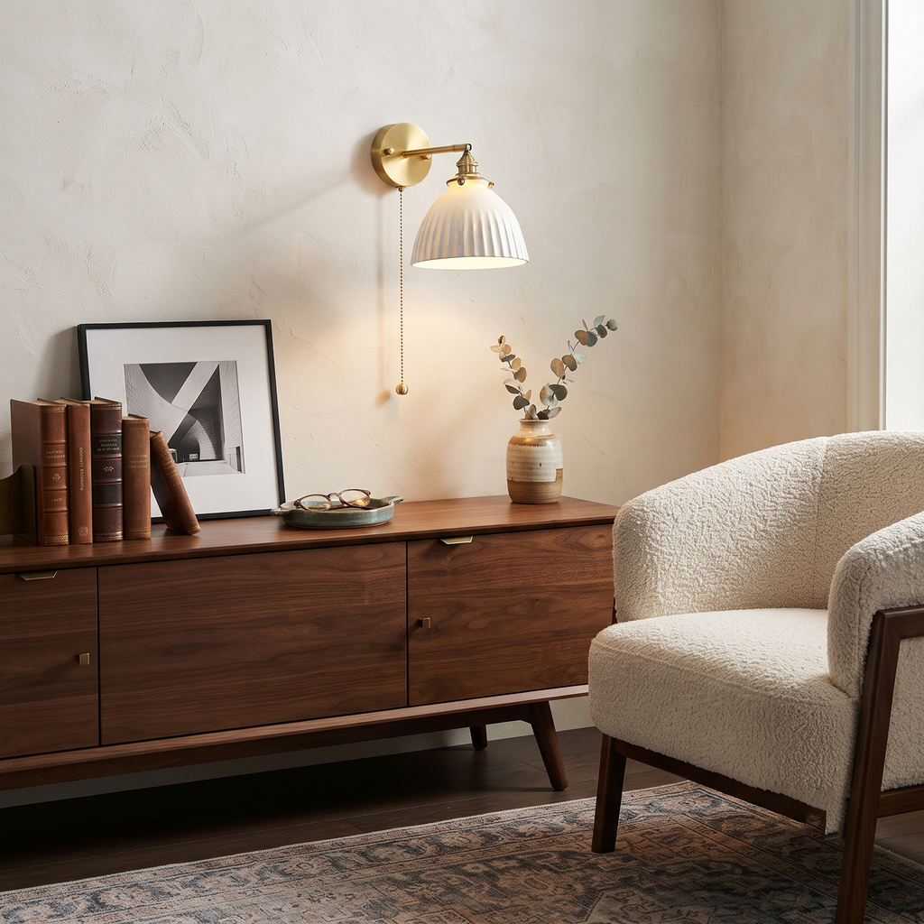 Pleated Ceramic Brass Sconce