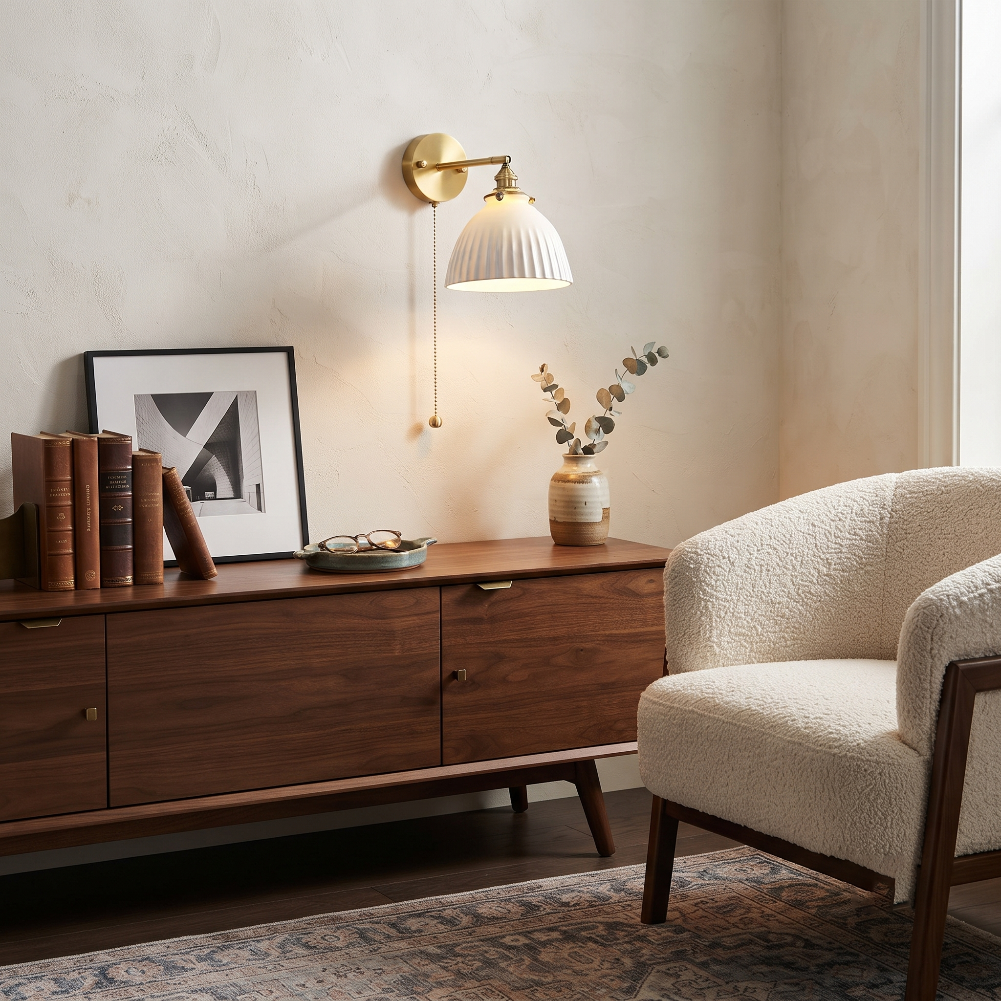 Pleated Ceramic Brass Sconce