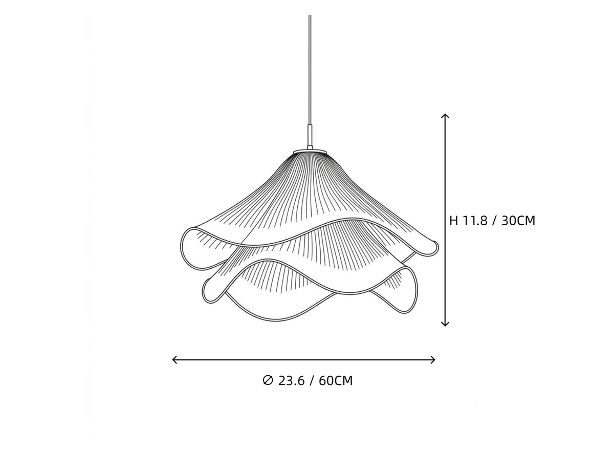 Large Fabric Petal Pendant Light Line Art Dimension Diagram