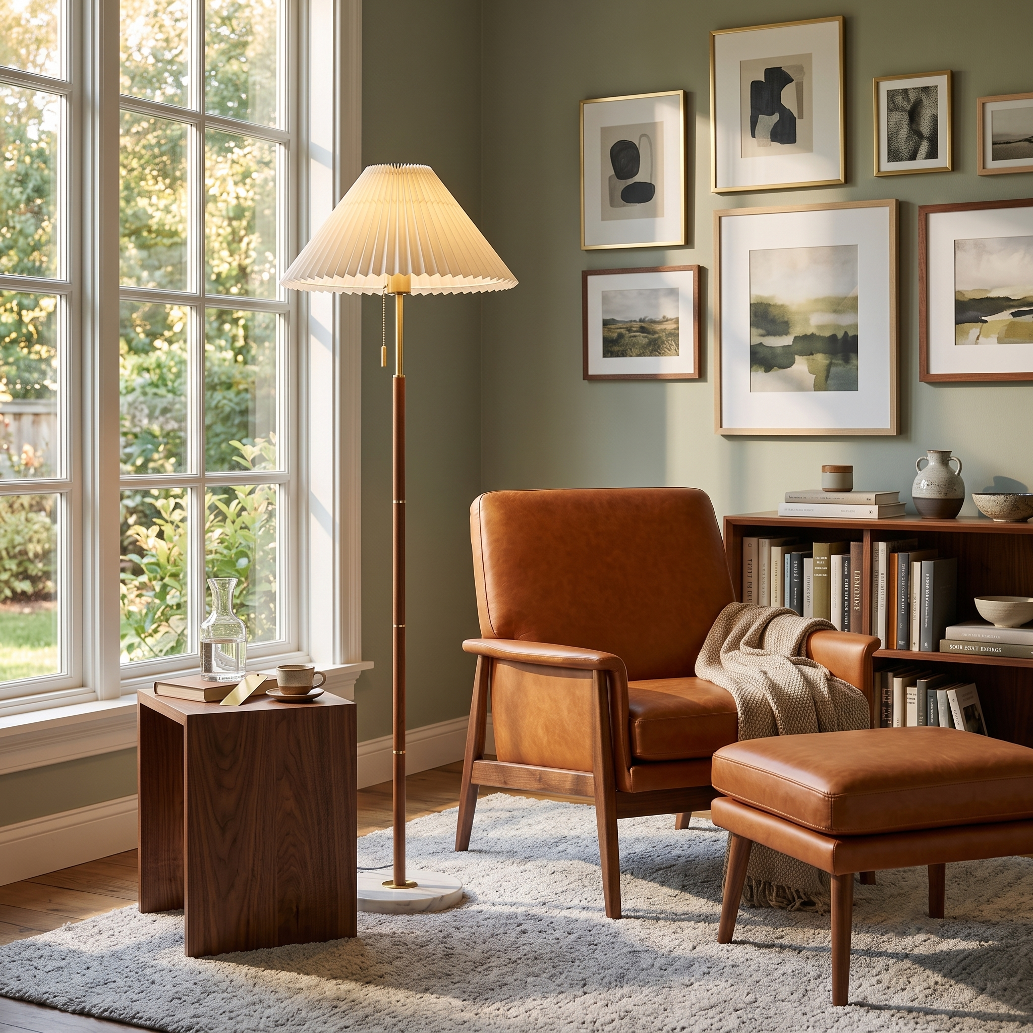 Pleated Fabric Marble Floor Lamp