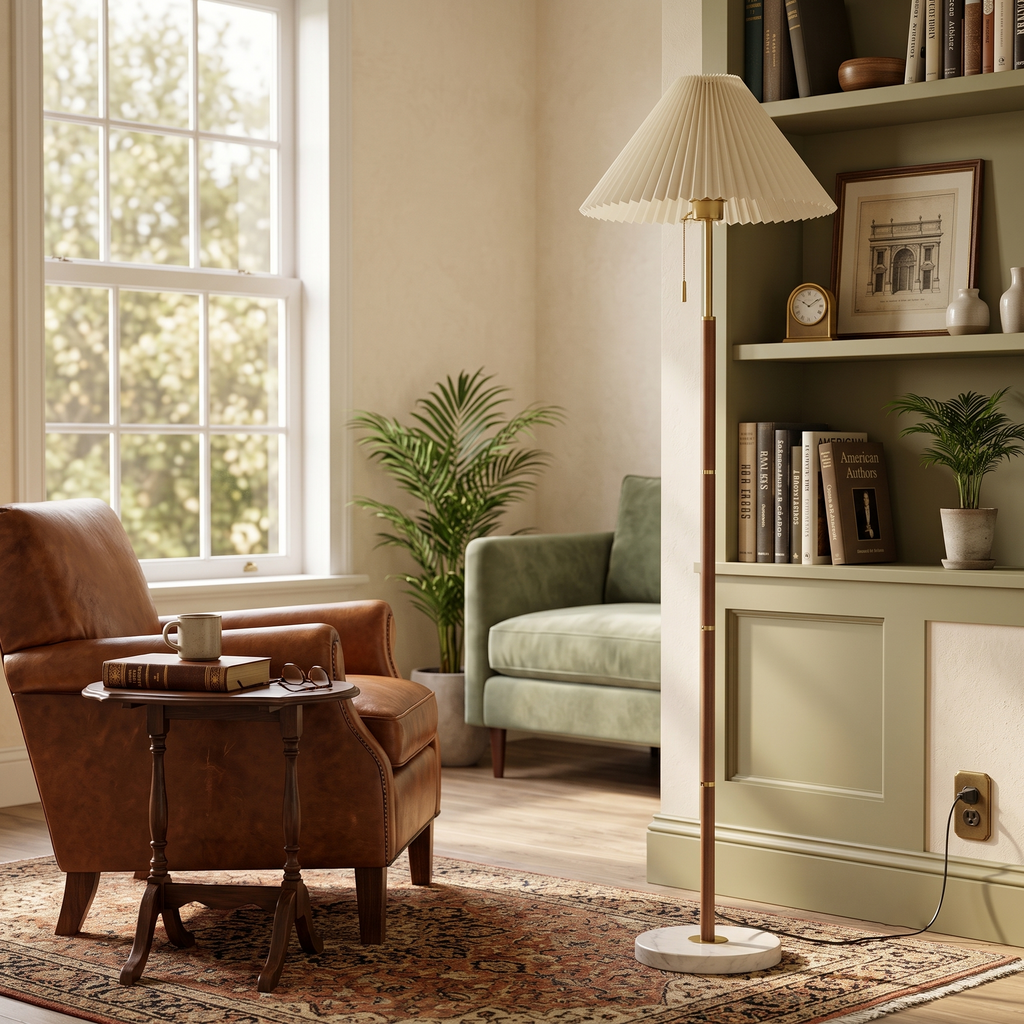 Pleated Fabric Marble Floor Lamp