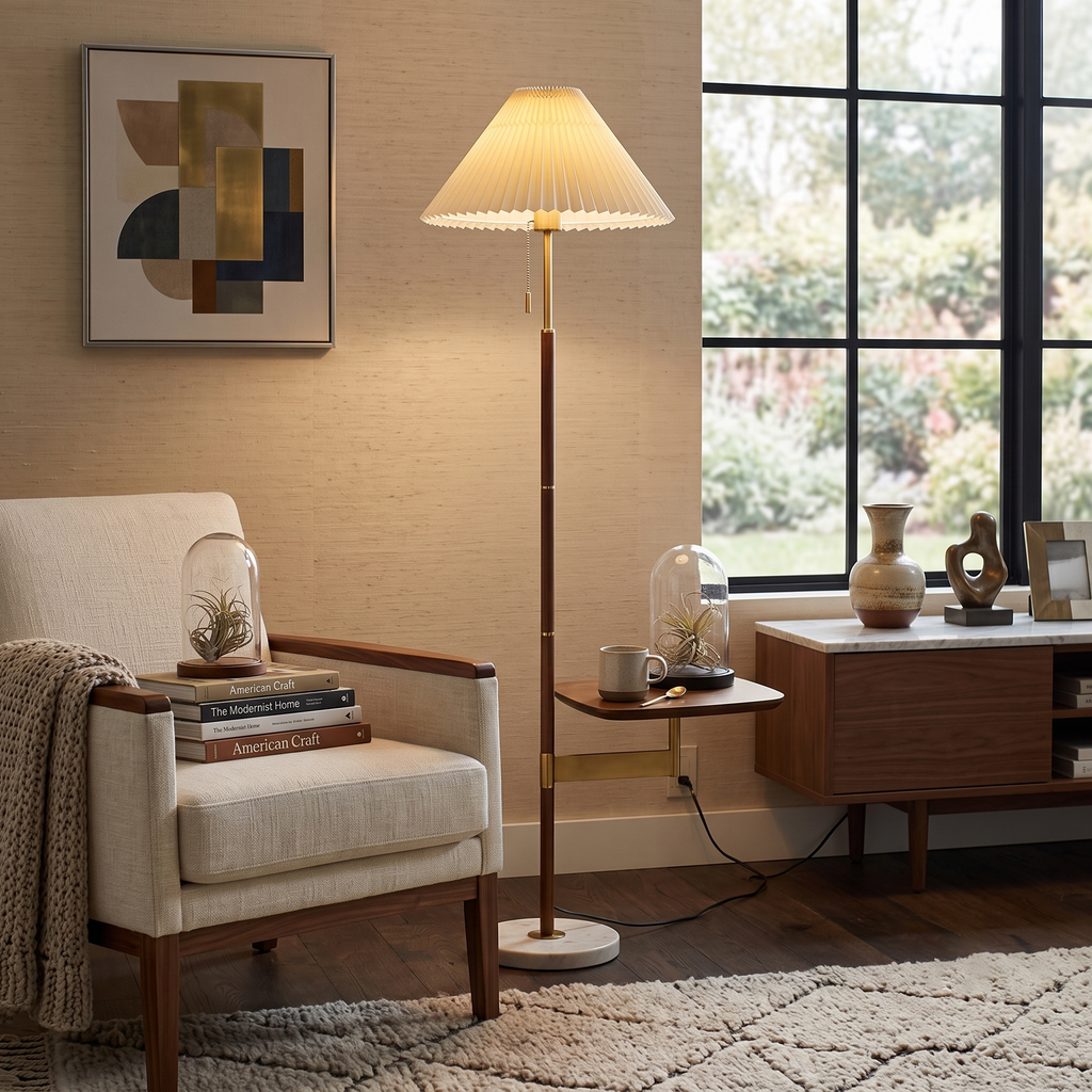 Pleated Fabric Marble Floor Lamp