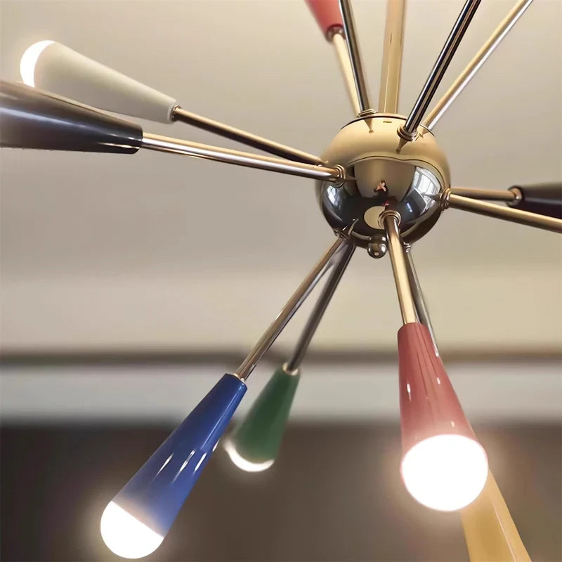 Close Up View of Brass Center Hub and Colorful Cone Shades