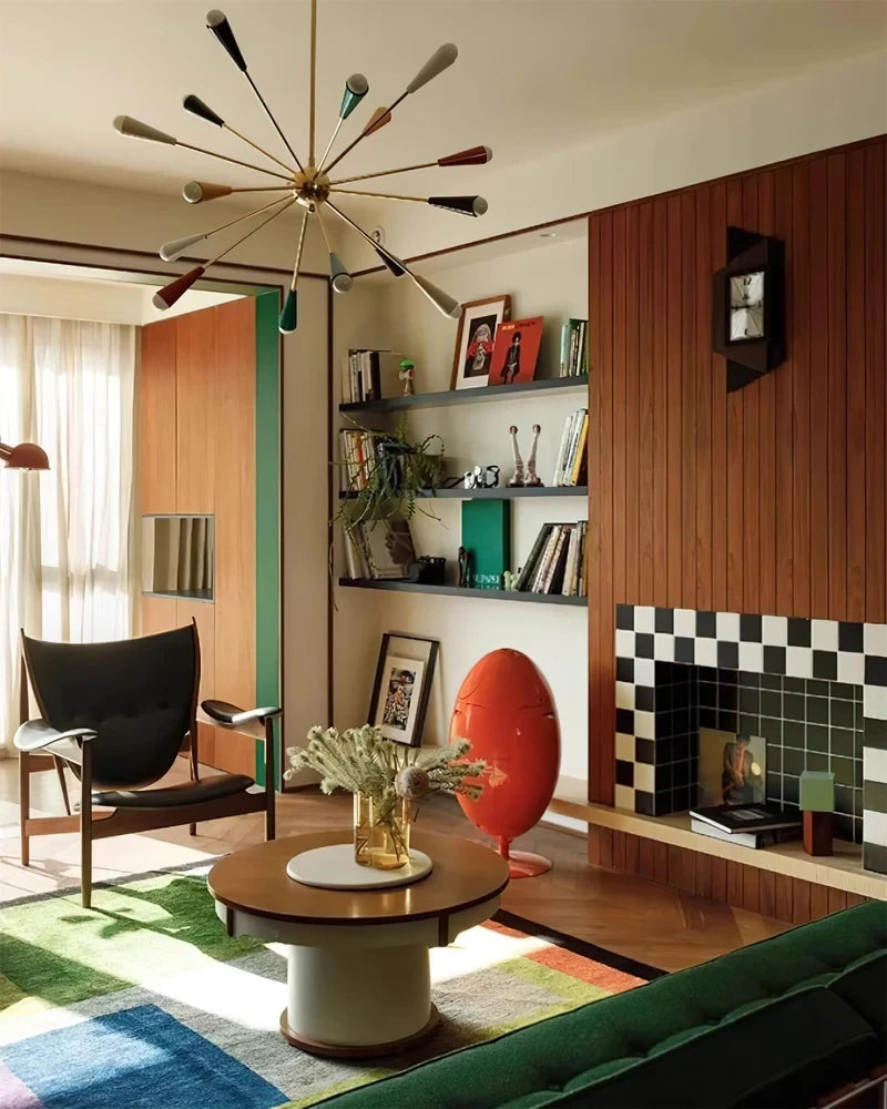 Modern Sputnik Chandelier in Retro Living Room
