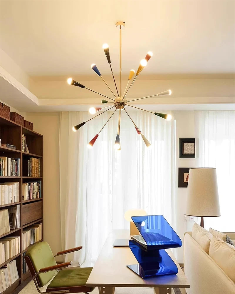 Modern Cone Chandelier in Bright Home Office