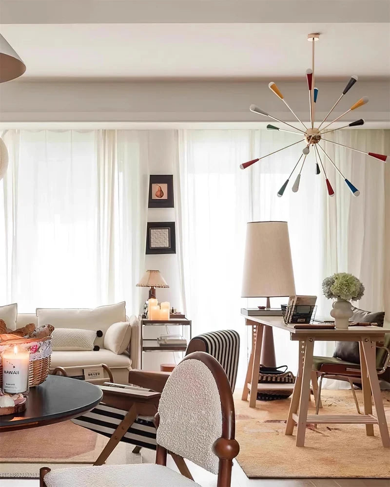 Modern Multi-Light Chandelier in Open Living Area