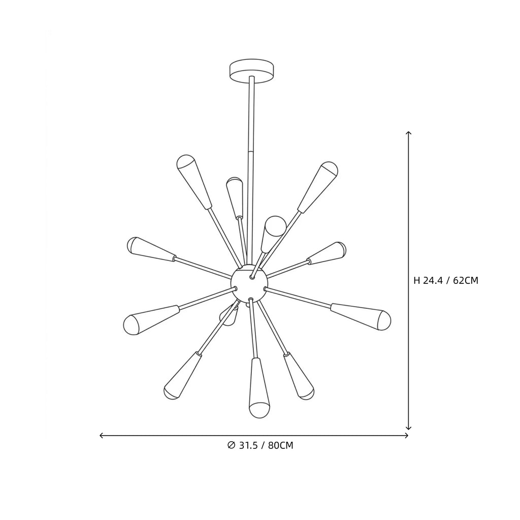 Modern Colorful Cone Sputnik Chandelier Style A Line Art Dimension Diagram
