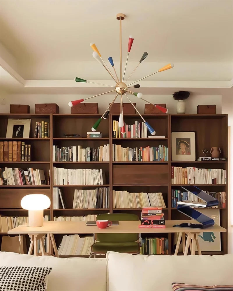 Modern Multi-Light Chandelier in Home Library Setting