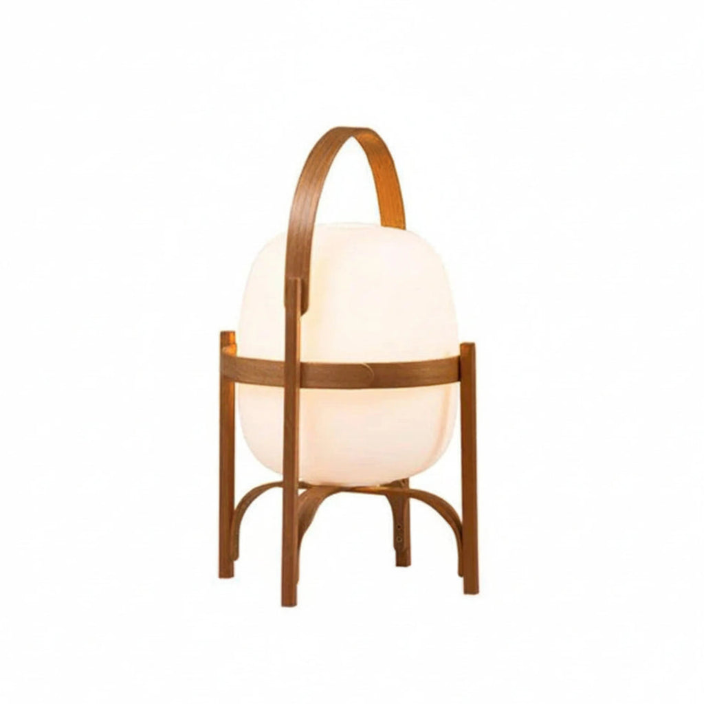 Modern Wooden Handle Accent Table Lamp with Portable Design on Pure White Background