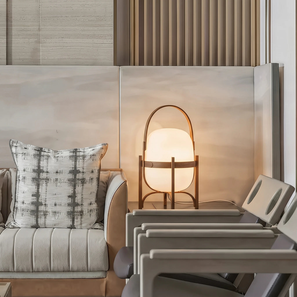 Modern Wooden Handle Table Lamp on Living Room Side Table