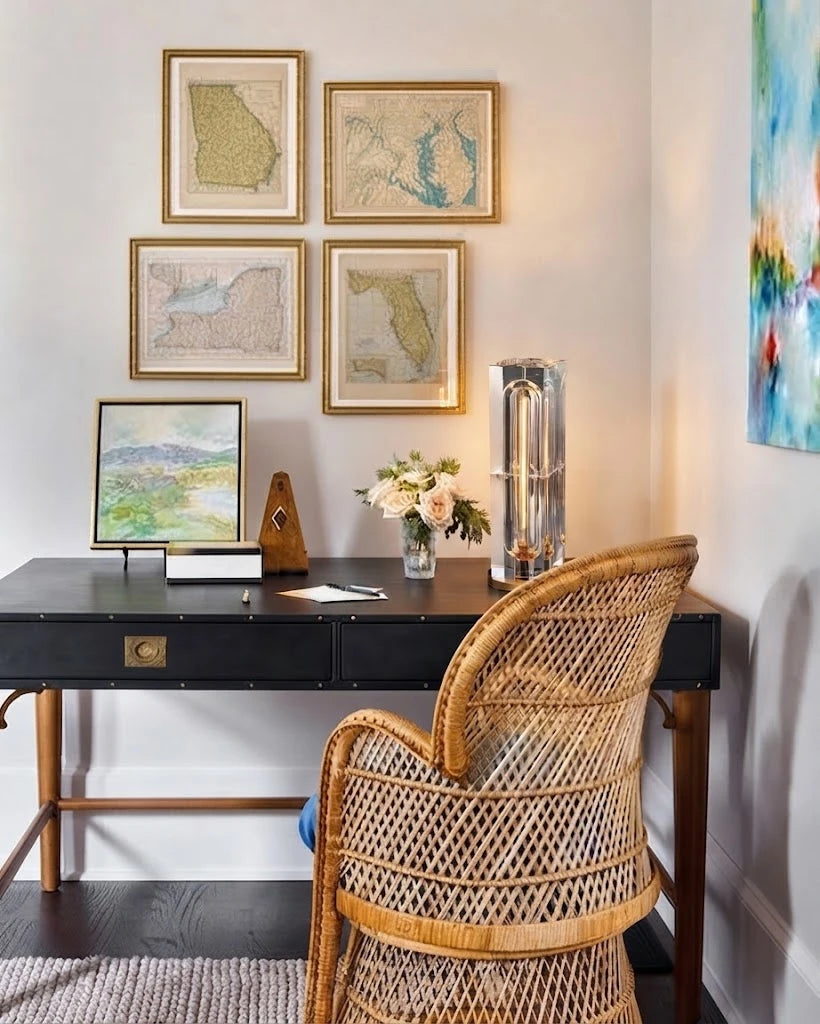 Modern Crystal Column Table Lamp in Home Office Desk Setting