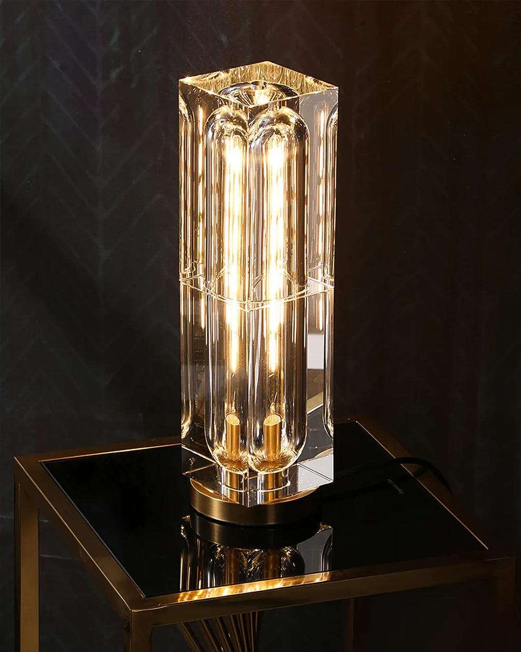 Illuminated Prism Crystal Column Table Lamp Studio Shot