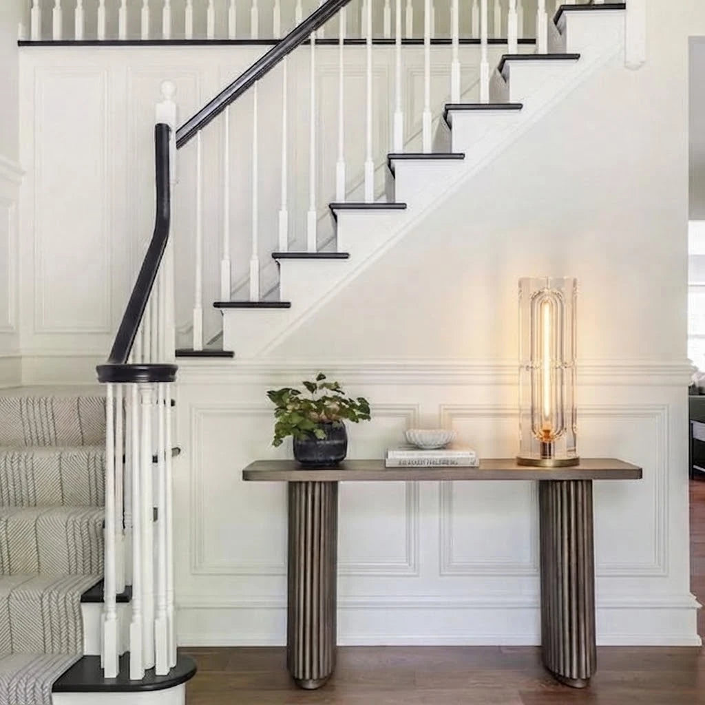 Prism Crystal Column Table Lamp in Entryway Foyer Setting