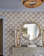 Modern Crystal Column Table Lamp on Credenza in Styled Interior