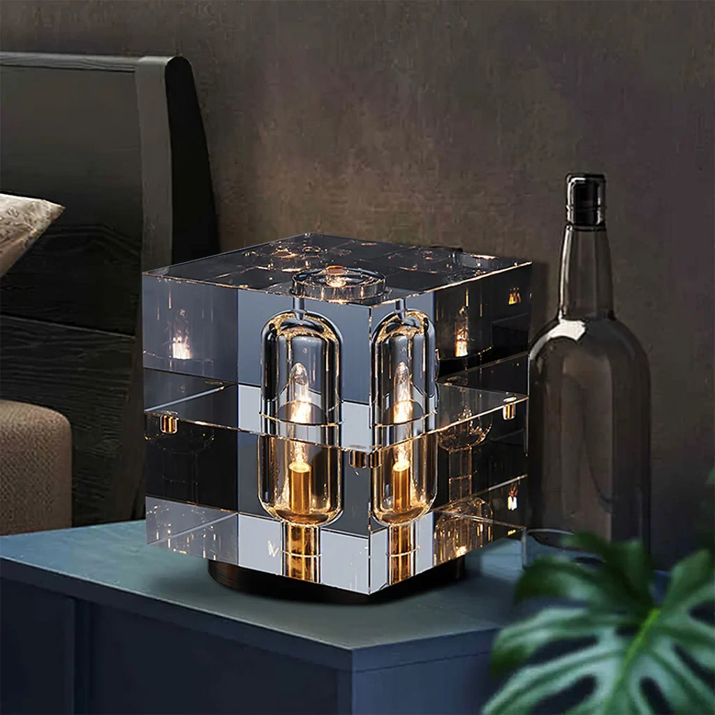 Illuminated Prism Crystal Cube Table Lamp Studio Shot