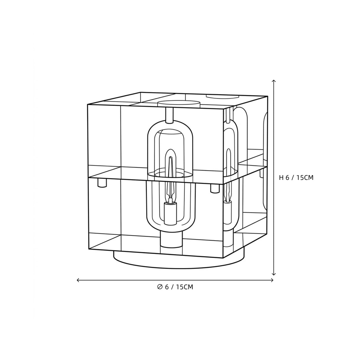 Prism Crystal Cube Table Lamp Line Art Dimension Diagram