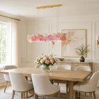Modern Pink Gradient Colorful Disc Art Glass Linear Chandelier in Cozy Dining Room