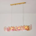 Illuminated Modern Pink Gradient Colorful Disc Art Glass Linear Chandelier Studio Shot