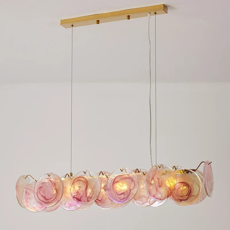 Illuminated Modern Pink Gradient Colorful Disc Linear Chandelier Studio Display