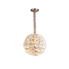 Modern Brass and White Hydrangea Petal Art Glass Globe Pendant Light with Beaded Rod on Pure White Background