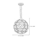 Modern White Hydrangea Petal Art Glass Globe Pendant Light Line Art Dimension Diagram