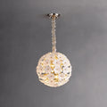 Illuminated Modern Brass White Hydrangea Petal Art Glass Globe Pendant Light Studio Shot