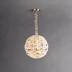 Illuminated Modern Brass White Hydrangea Petal Art Glass Globe Pendant Light Studio Shot
