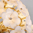 Close Up View of Illuminated White Hydrangea Petal Art Glass and Globe Structure