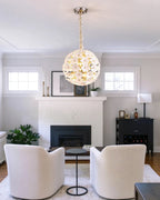 Modern White Hydrangea Petal Art Glass Globe Pendant Light in Cozy Living Room