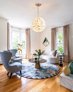 Modern Brass White Hydrangea Globe Pendant Light in Nordic Living Room